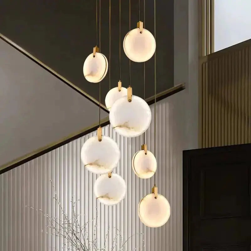 Modern Discs Long Staircase Alabaster Chandelier ChandeliersLife®