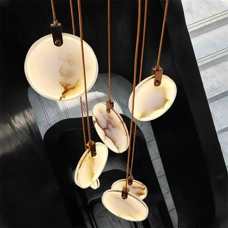 Modern Discs Long Staircase Alabaster Chandelier ChandeliersLife®
