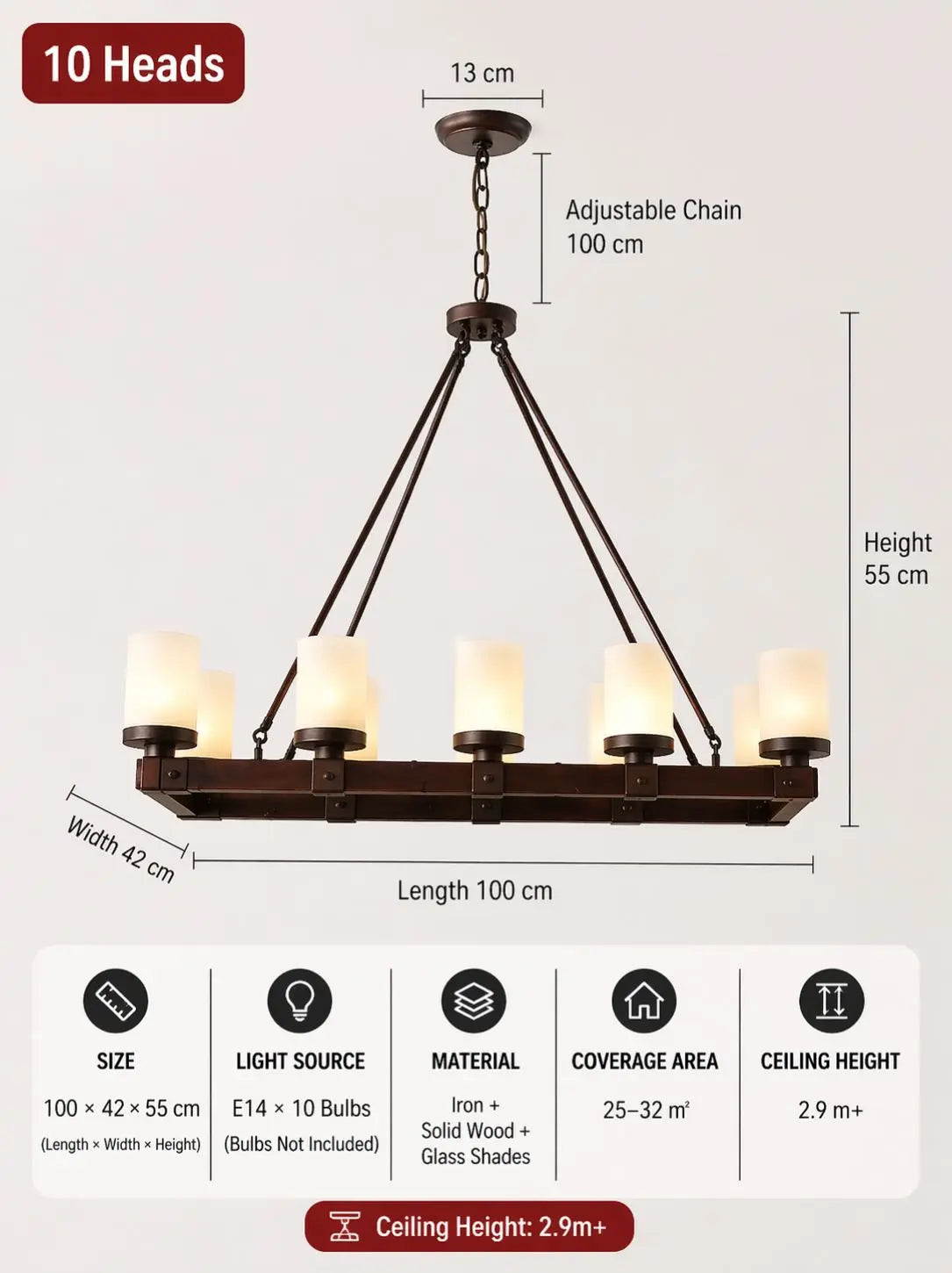 American Retro Chandelier Solid Wood Rectangular – Vintage Wooden Ceiling Light ChandeliersLife®