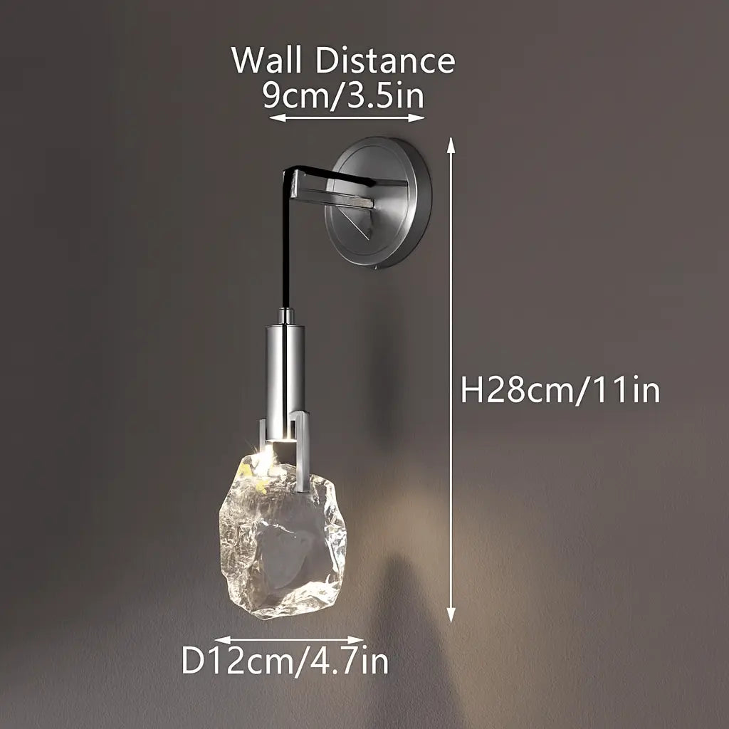Wall-mounted light fixture with dimensions labeled on a dark background