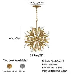Creative Design 2026 Pendant Luxury Crystal Chandelier Lamp E12 LED Adjustable Height for Living Room Bedroom Hotel Villa Stair - Burnished Gold D55.9*H66cm / 390W / 13 Bulbs / 1