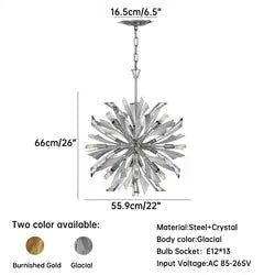 Creative Design 2026 Pendant Luxury Crystal Chandelier Lamp E12 LED Adjustable Height for Living Room Bedroom Hotel Villa Stair - Glacial D55.9*H66cm / 390W / 13 Bulbs / 1