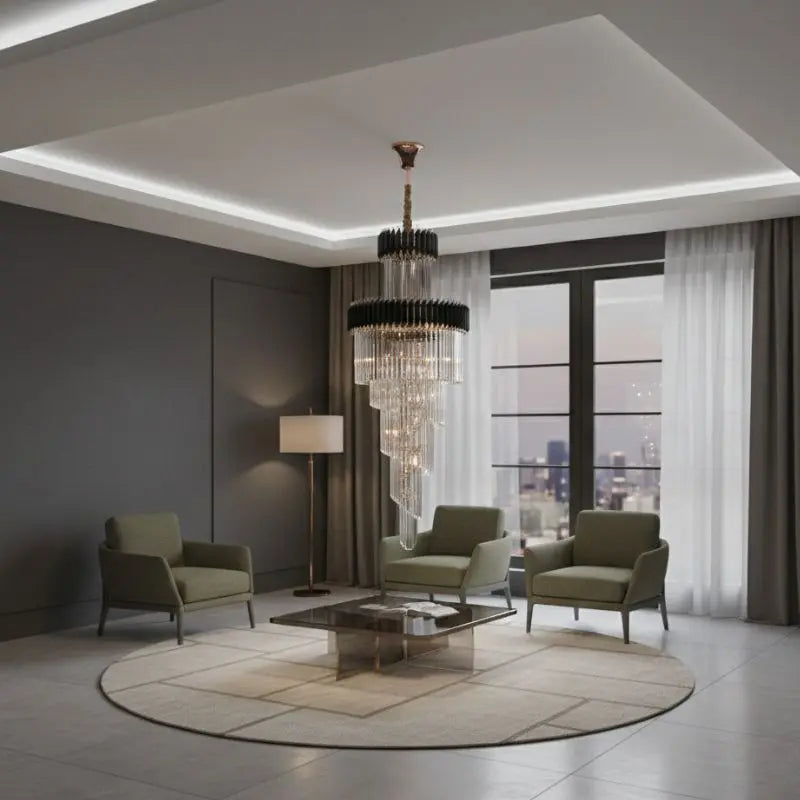 Long Black Crystal Loft Chandelier ChandeliersLife®