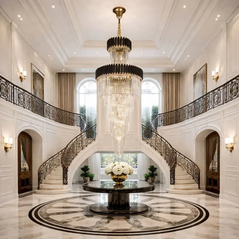 Long Black Crystal Loft Chandelier ChandeliersLife®