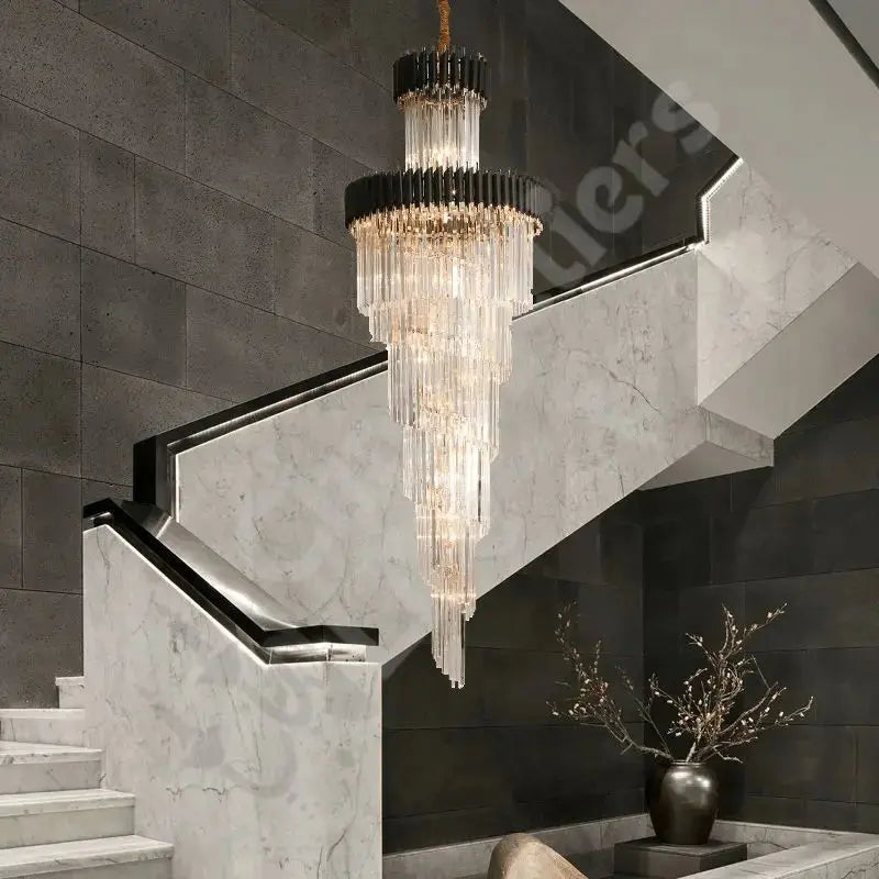 Long Black Crystal Loft Chandelier ChandeliersLife®