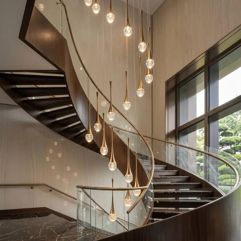 Luxury Crystal Staircase Chandelier | Modern Long Hanging LED Foyer Light