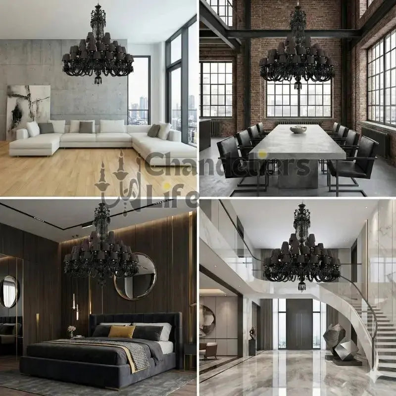 Villa Hotel Luxury Black Crystal Chandelier ChandeliersLife®