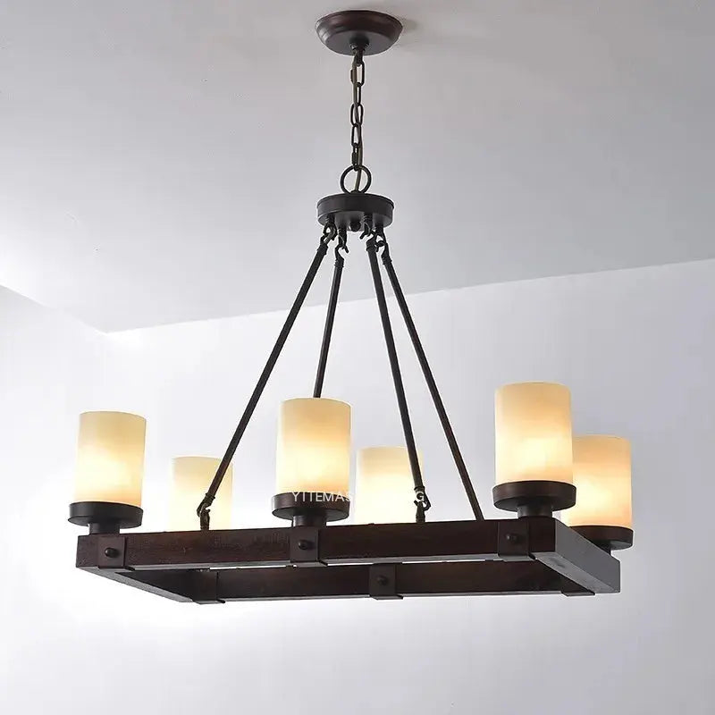 American Retro Chandelier Solid Wood Rectangular – Vintage Wooden Ceiling Light ChandeliersLife®