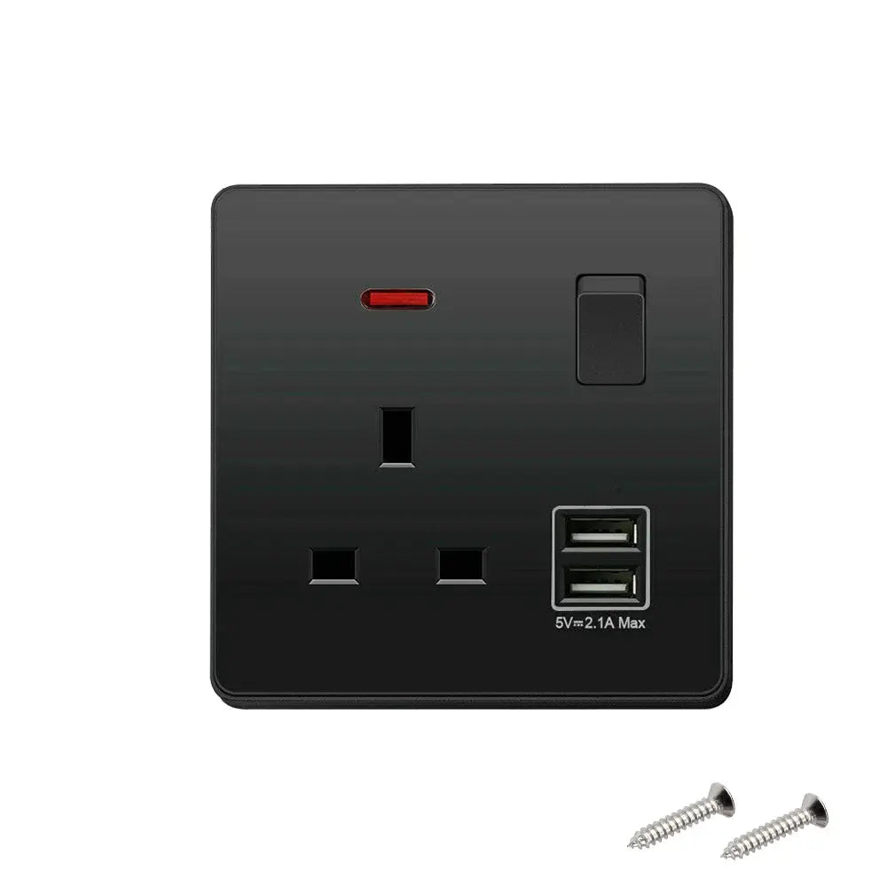 Dual-Wall Plug Socket 3A with 2 USB Charging Ports and Flat Plate - UK Standard ChandeliersLife®