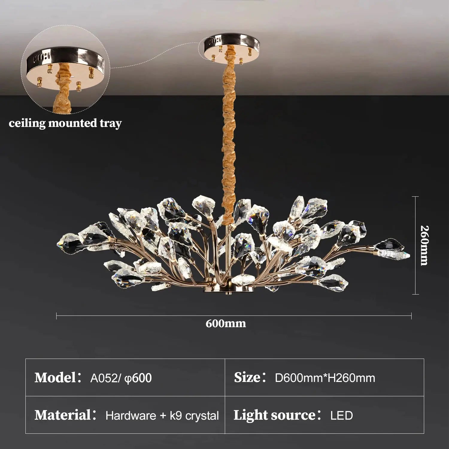 Round Luxury Crystal Ceiling Chandelier Gold For Bedroom Dining Living Room Kitchen K9 Crystal Ceiling Pendent Lamp Lights ChandeliersLife®