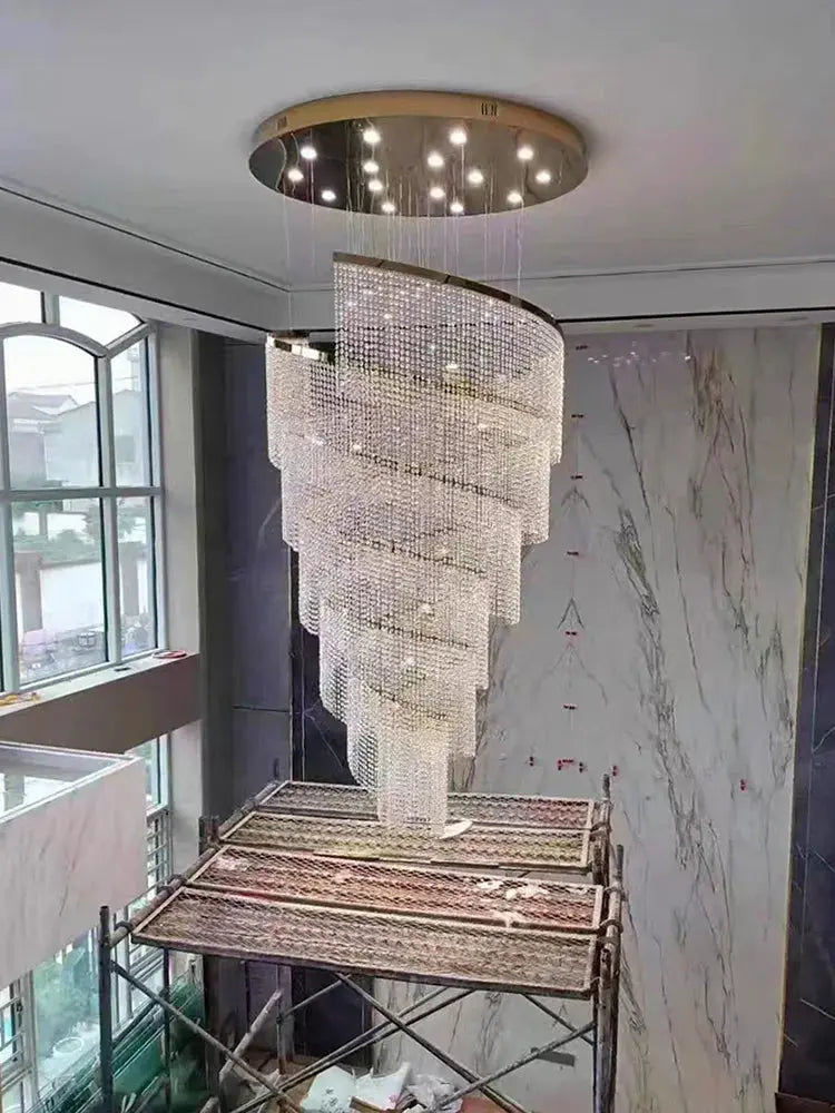 Large Spiral Design Crystal Chandelier For Staircase Hallway Lobby Modern Led Cristal Lamp Luxury Home Decor Led Light Fixture ChandeliersLife®
