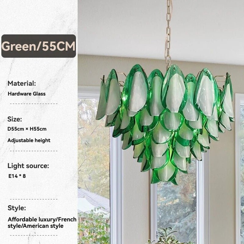 Statement glass chandelier with flower-like suspended shades