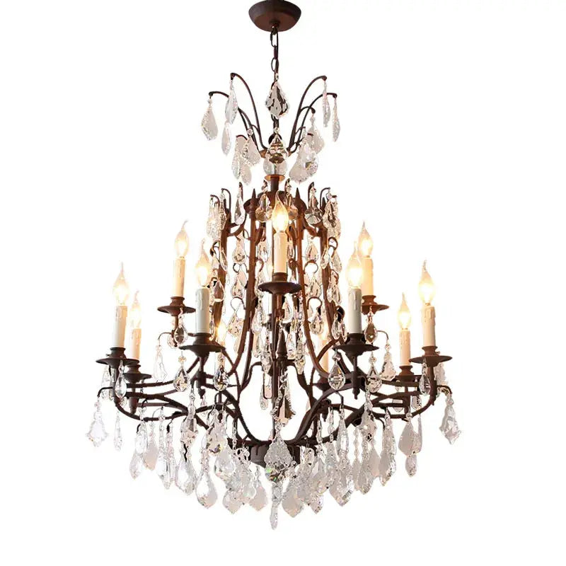 American country chandelier wrought iron retro living room dining room chandelier French stairwell villa crystal chandelier ChandeliersLife®