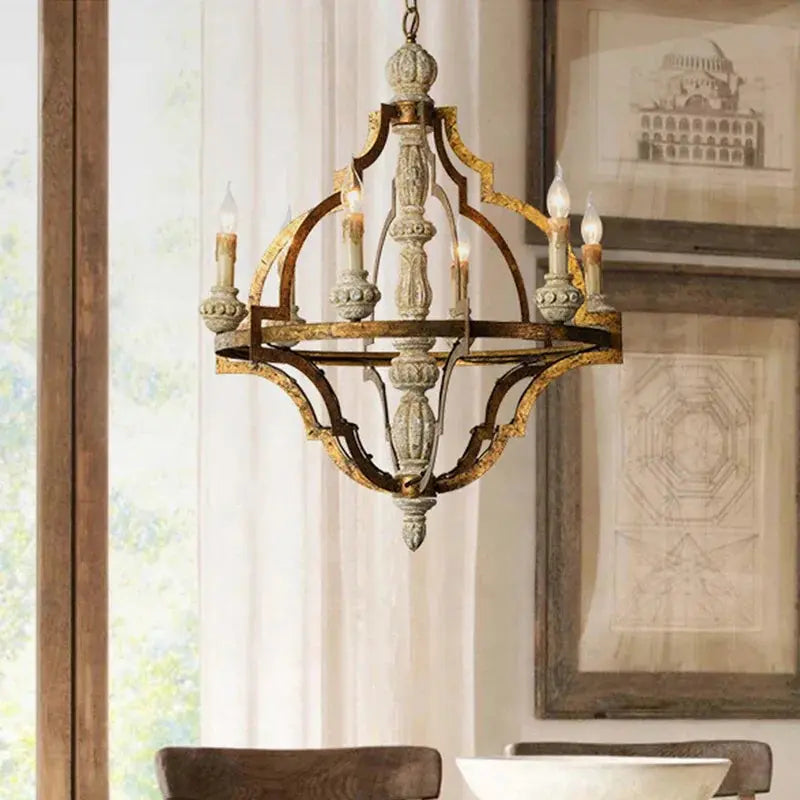 Golden Wood Vintage Chandelier