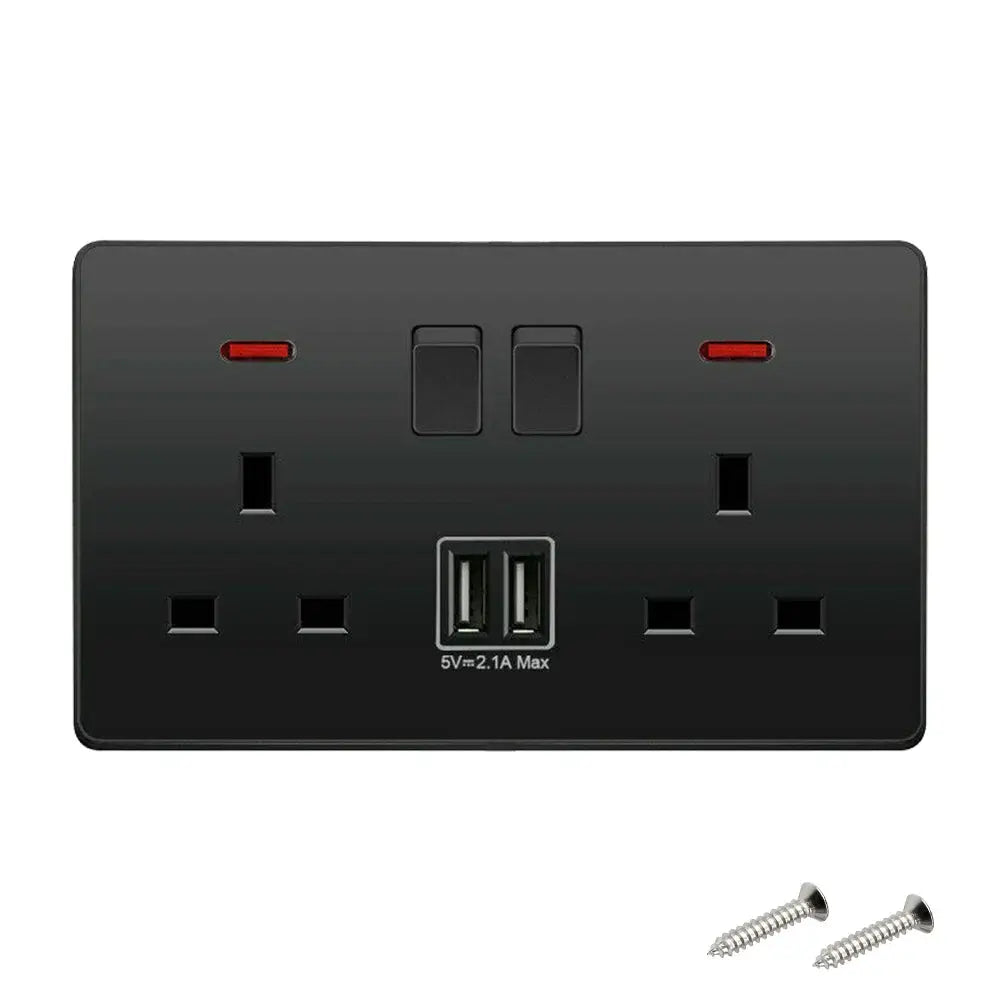 Dual-Wall Plug Socket 3A with 2 USB Charging Ports and Flat Plate - UK Standard ChandeliersLife®