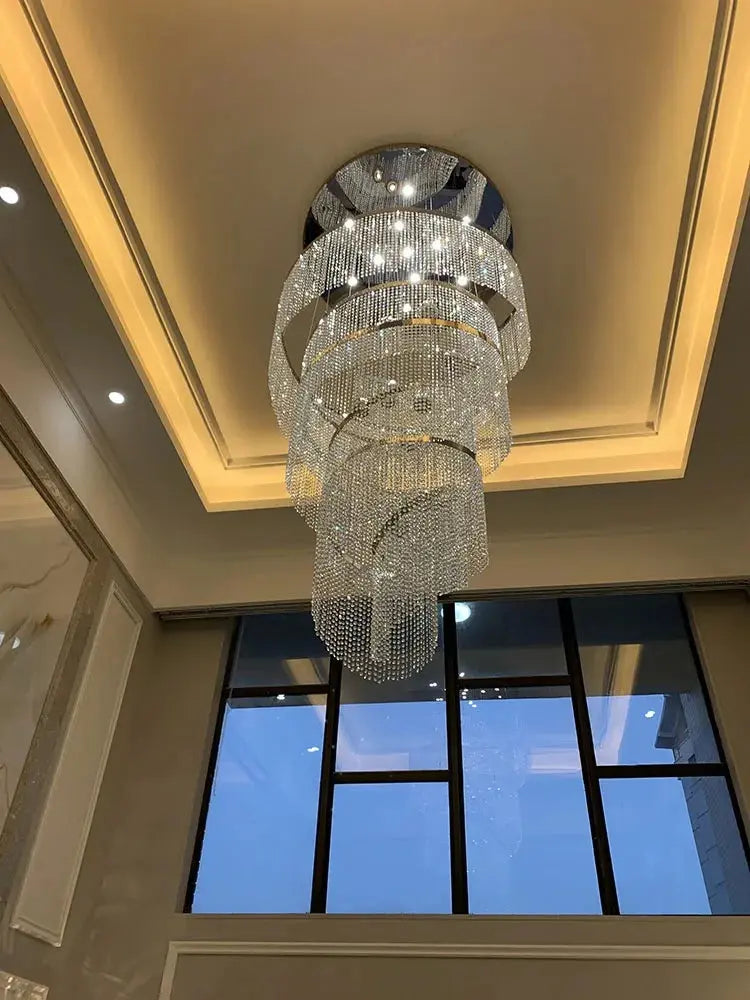 Large Spiral Design Crystal Chandelier For Staircase Hallway Lobby Modern Led Cristal Lamp Luxury Home Decor Led Light Fixture ChandeliersLife®