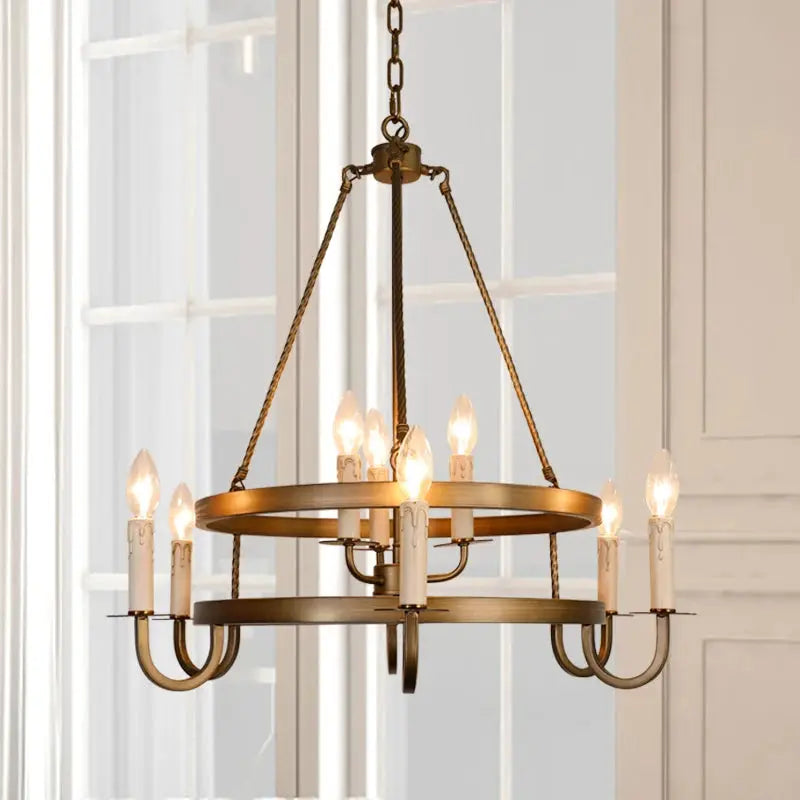 Designer Double-layer Candle Retro Bronze Pendant Light