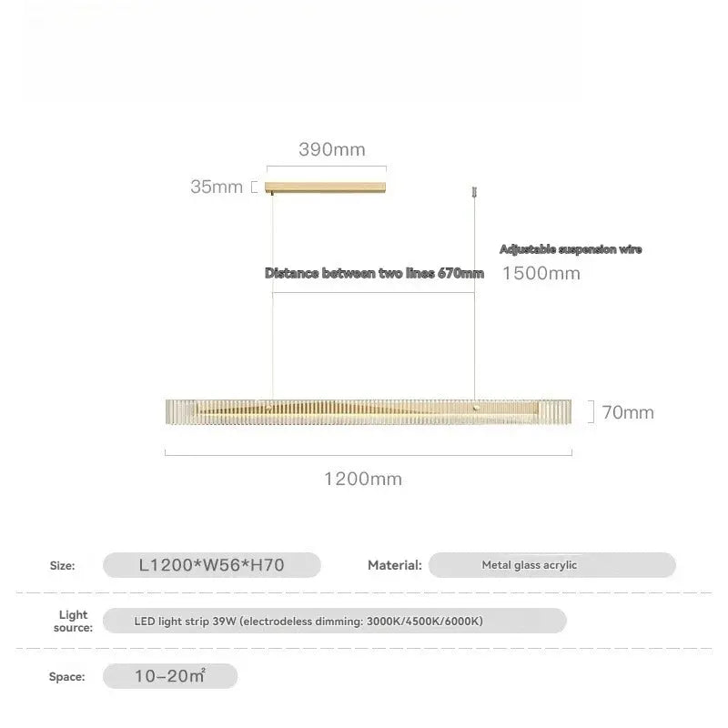 Minimalist Black Linear Chandelier Above Dining Table