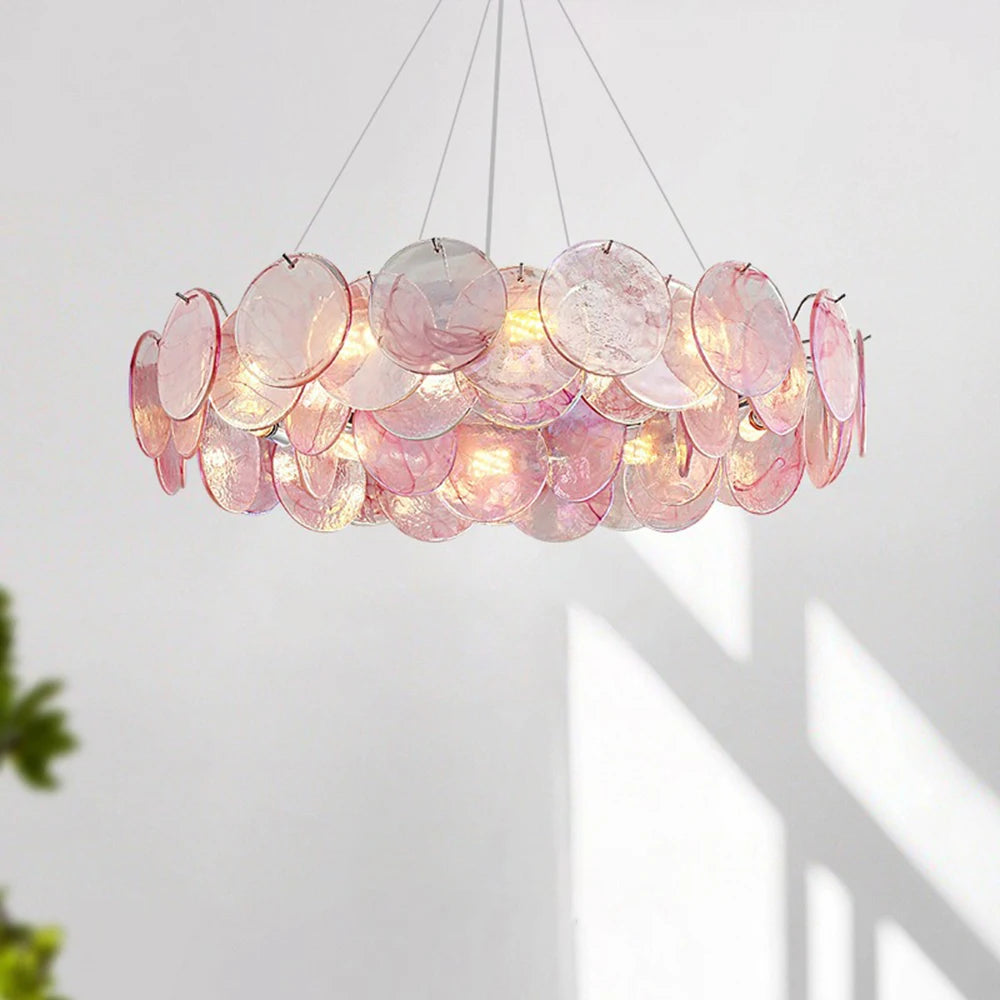 Rosella Murano-inspired Pink and Green Glass chandelier, product gallery image 2 of 19