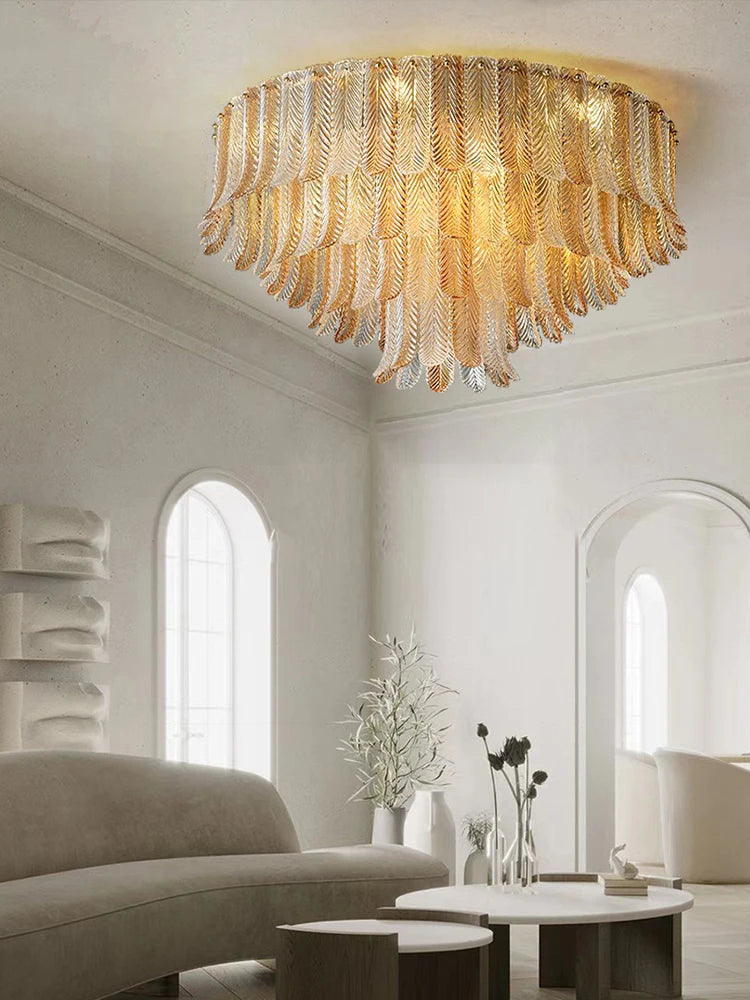 Elara modern round glass leaf ceiling chandelier – product view