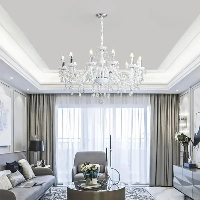 Luxurious Living Room Lighting White Crystal Chandelier ChandeliersLife®