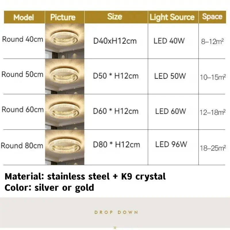 Round Crystal Led Ceiling Chandelier ChandeliersLife®