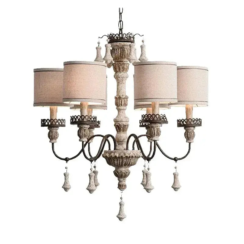 Retro Wood Chandelier With Fabric Shade ChandeliersLife®