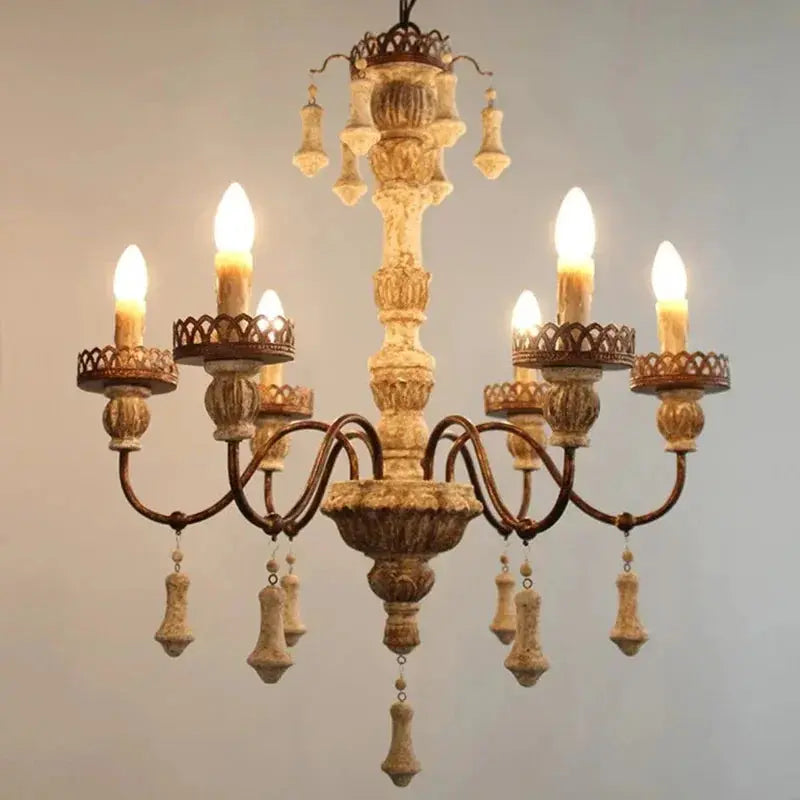 Retro Wood Chandelier With Fabric Shade ChandeliersLife®
