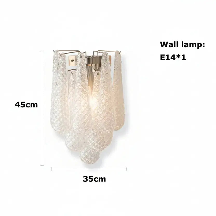 Wall lamp with dimensions and bulb type label on a white background