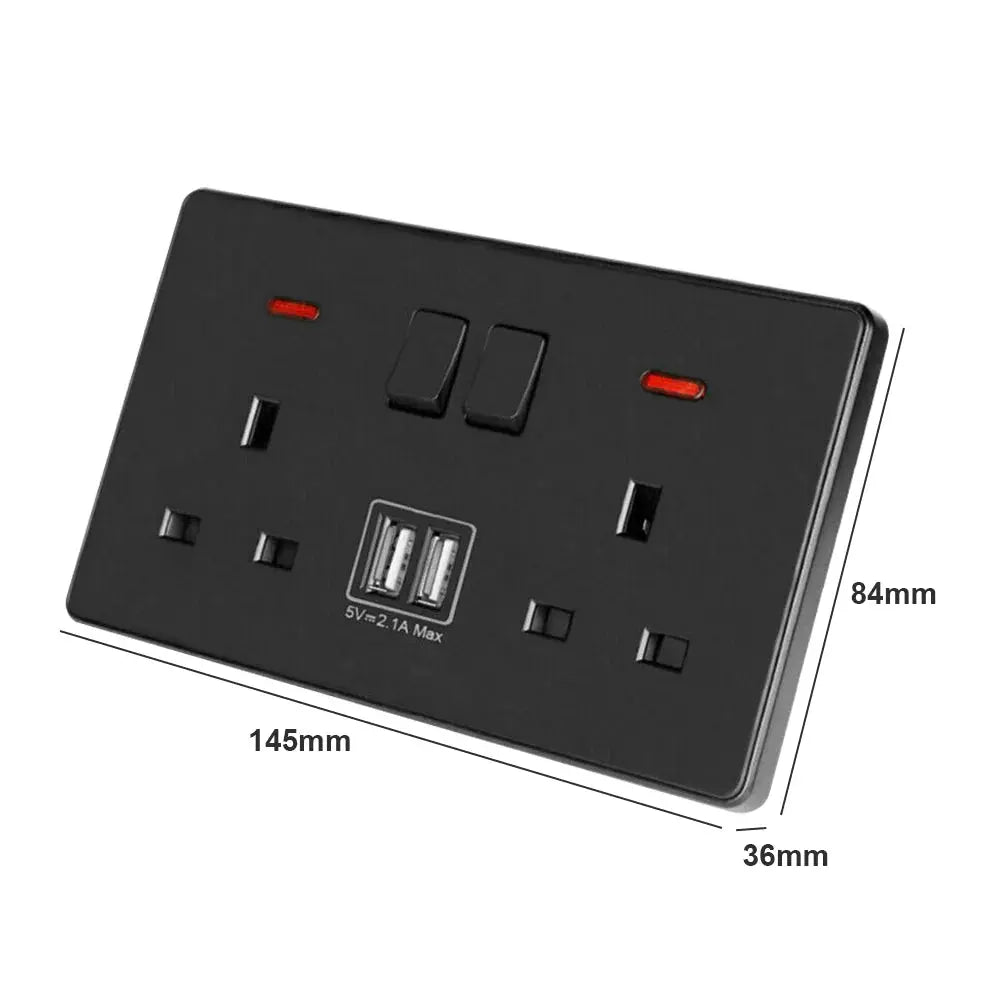 Dual-Wall Plug Socket 3A with 2 USB Charging Ports and Flat Plate - UK Standard ChandeliersLife®