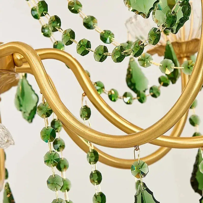 French Retro Copper Rreen Crystal Living Room Chandeliers Light Luxury Dining Room Bedroom Study Candle Pendant Lights E14 Lamps ChandeliersLife®