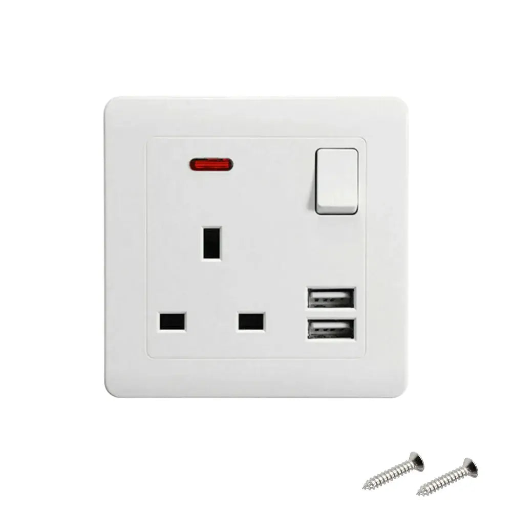 Dual-Wall Plug Socket 3A with 2 USB Charging Ports and Flat Plate - UK Standard ChandeliersLife®