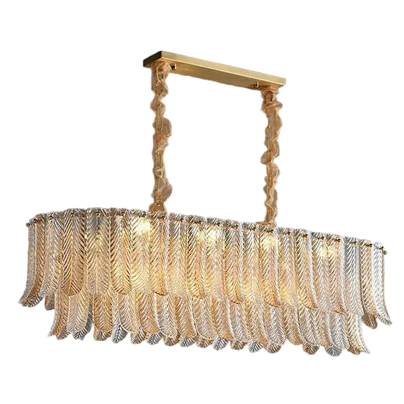 Elara amber and clear glass leaf ceiling chandelier with brass-tone metalwork