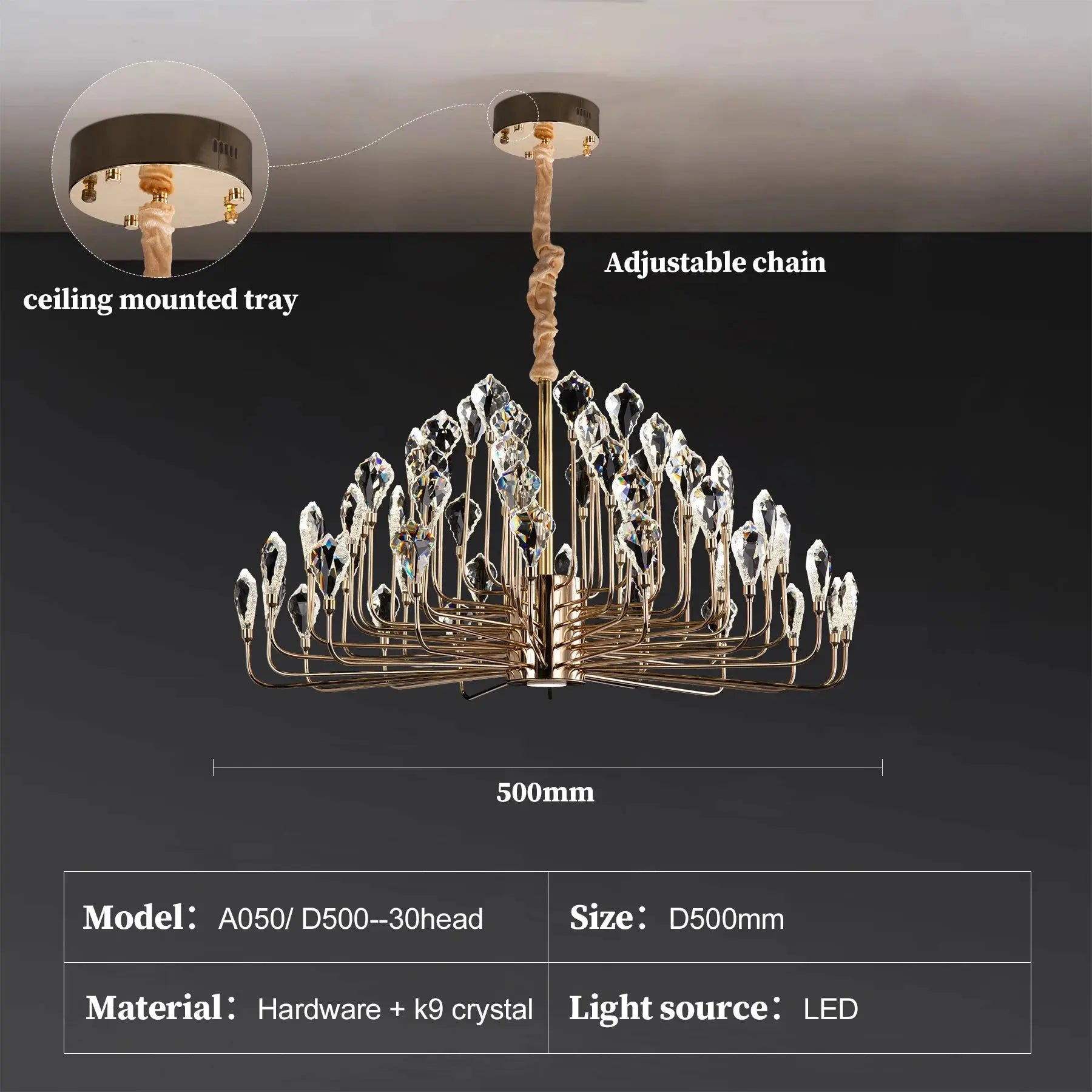 Round Luxury Crystal Ceiling Chandelier Gold For Bedroom Dining Living Room Kitchen K9 Crystal Ceiling Pendent Lamp Lights ChandeliersLife®