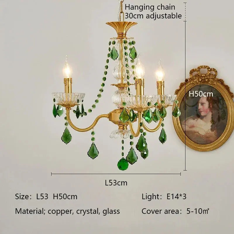 French Retro Copper Rreen Crystal Living Room Chandeliers Light Luxury Dining Room Bedroom Study Candle Pendant Lights E14 Lamps ChandeliersLife®