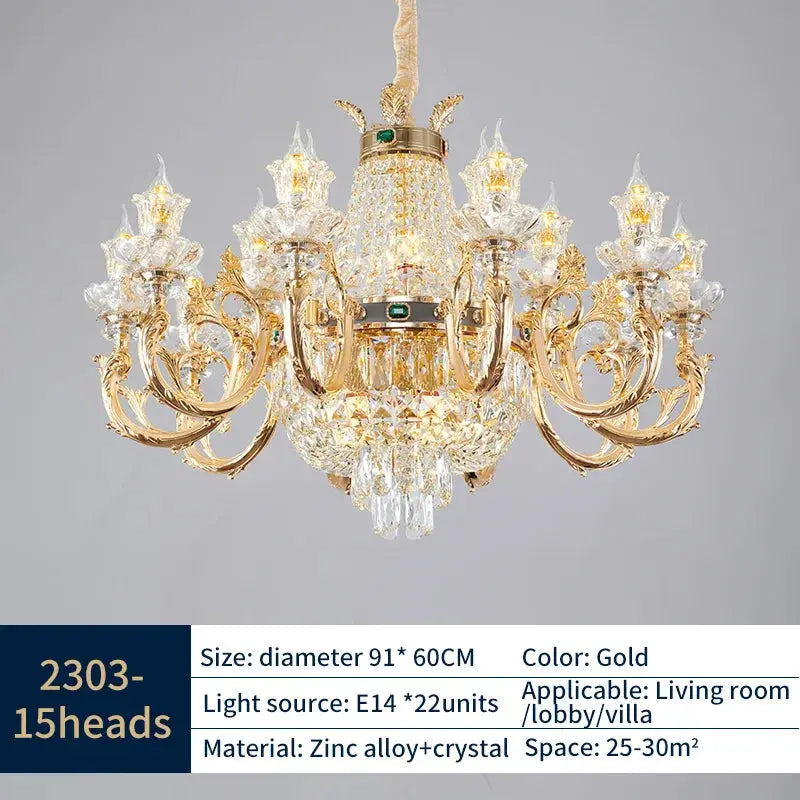 European Style Duplex Chandelier European Style Villa Living Room Candle Crystal Chandelier Hotel Lobby Chandelier In The Middle ChandeliersLife®