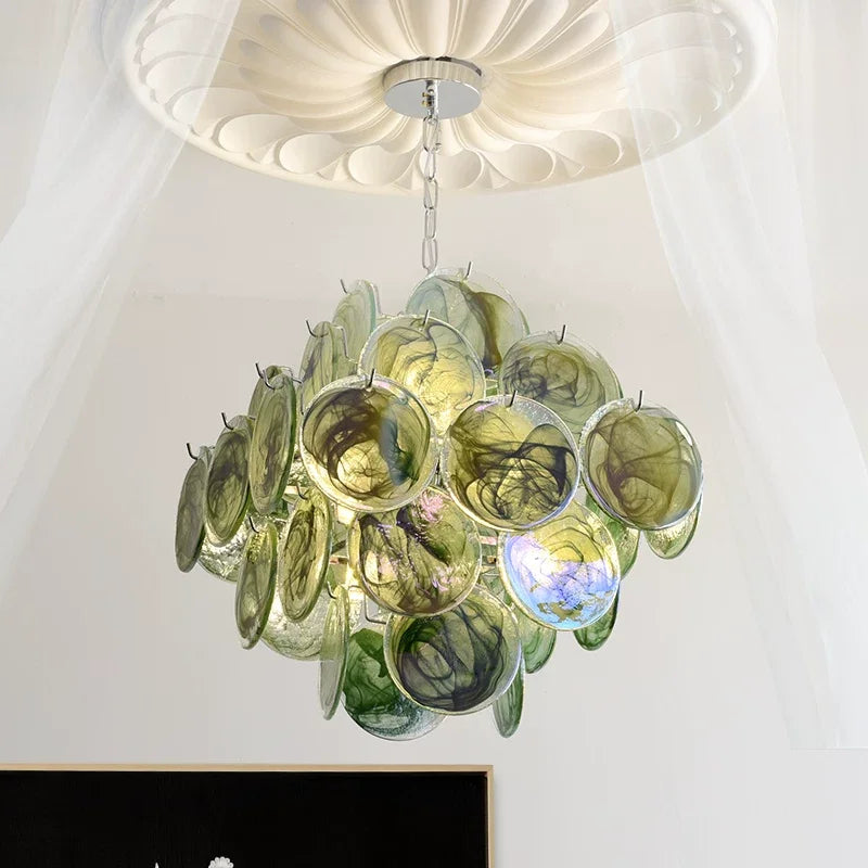 Elodie Murano-inspired Coloured Glass Disc chandelier, product gallery image 6 of 12