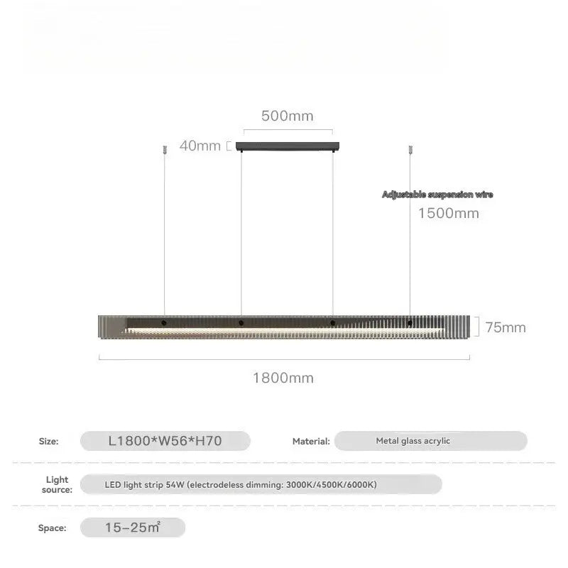 Minimalist Black Linear Chandelier Above Dining Table