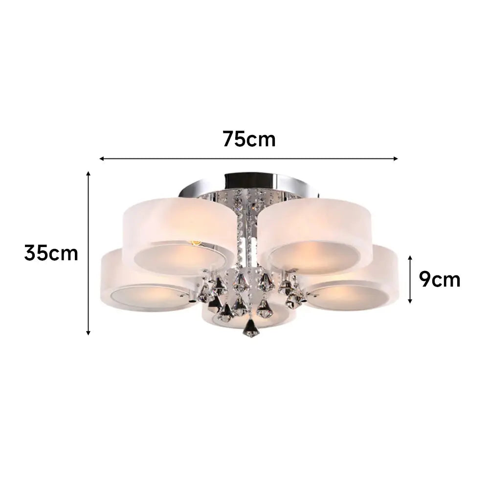 KOMORE Modern Round Acrylic LED Semi Flush Mount with Crystal Accent for Office, Living Room, Bedroom, Kitchen, Hallway, Porch ChandeliersLife®