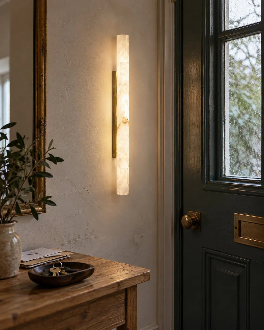 Alabaster Linear Stone Light Wall Sconce — shown in an interior setting