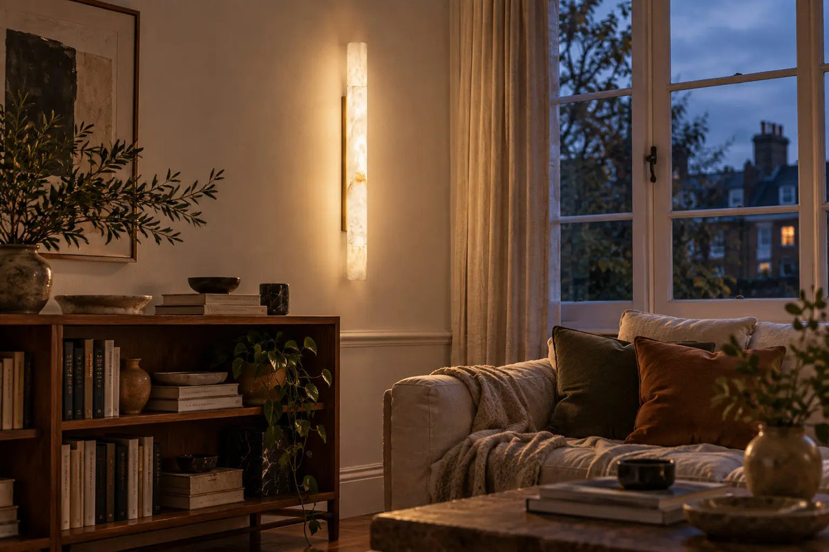 Alabaster Linear Stone Light Wall Sconce — shown in an interior setting 2