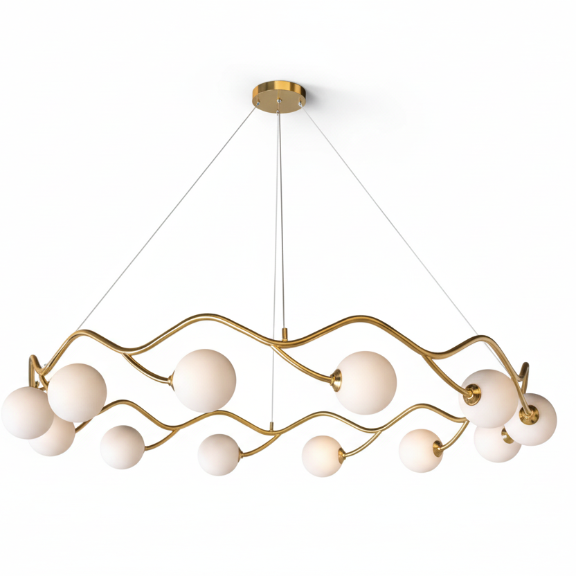 Horizontal Circle Milk White Ball Chandelier Nordic