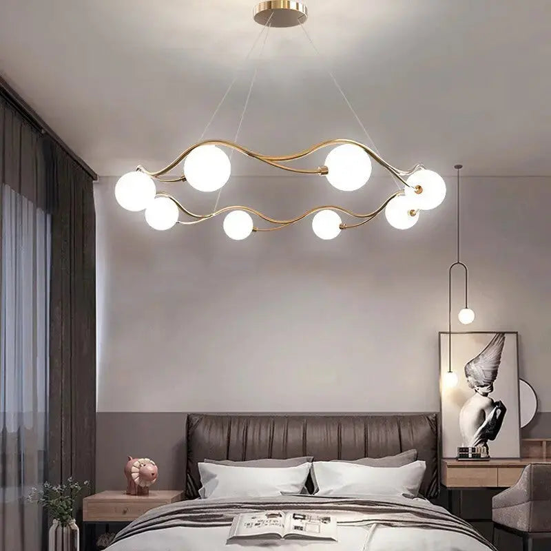 Horizontal Circle Milk White Ball Chandelier Nordic