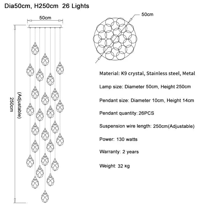 Luxury Long Diamond Crystal Ball Chandelier ChandeliersLife®