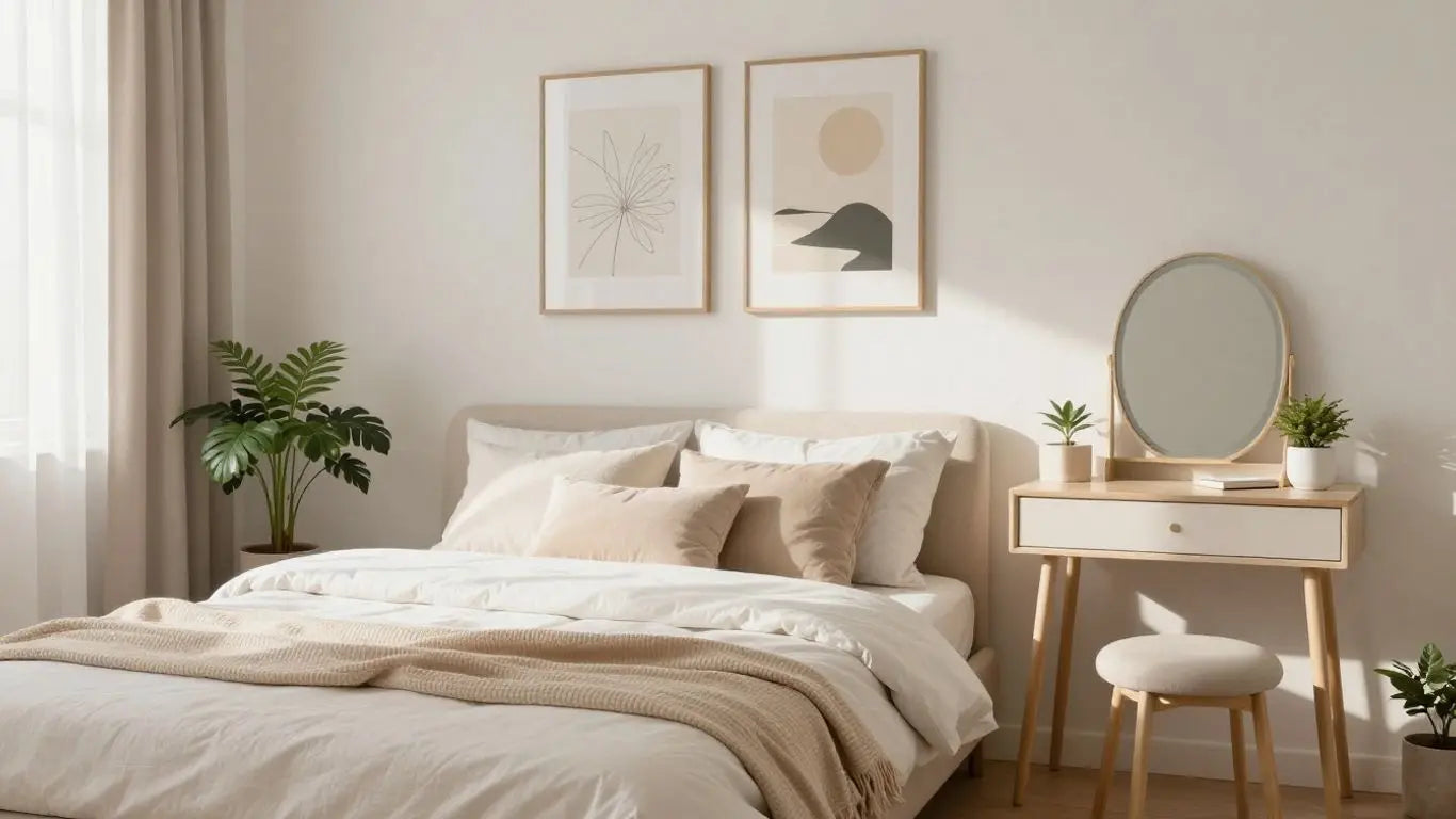 Cozy small bedroom with natural light and minimalist decor.