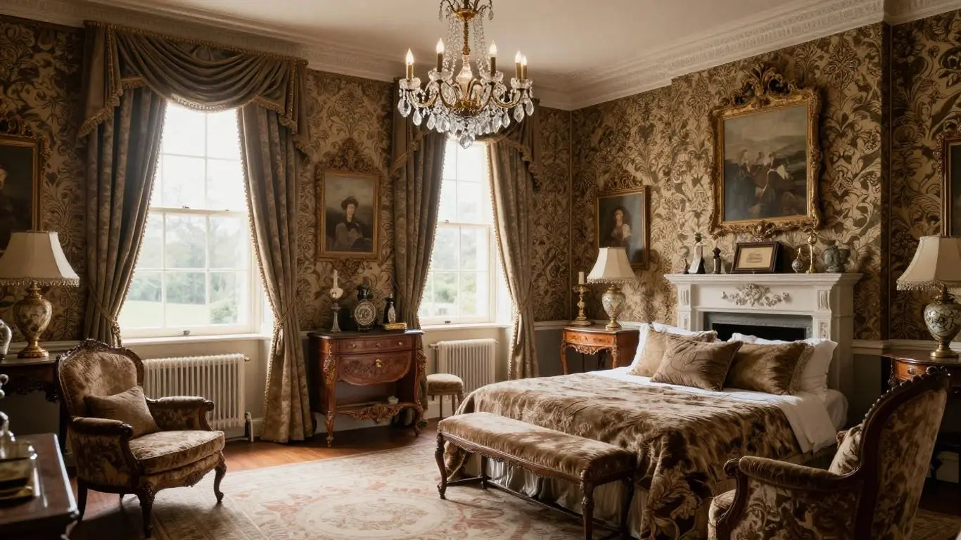 Elegant Victorian living room interior with antique furniture.