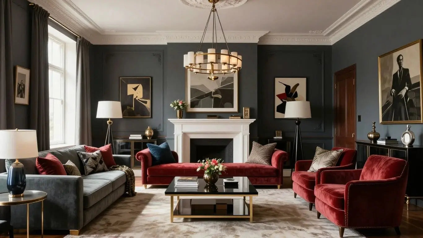 Modern UK living room with luxury designer decor