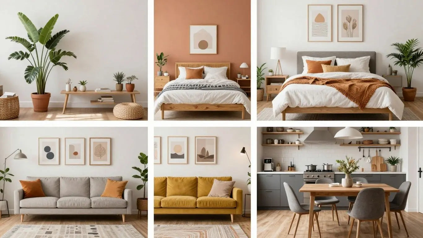 Diverse home decor styles collage