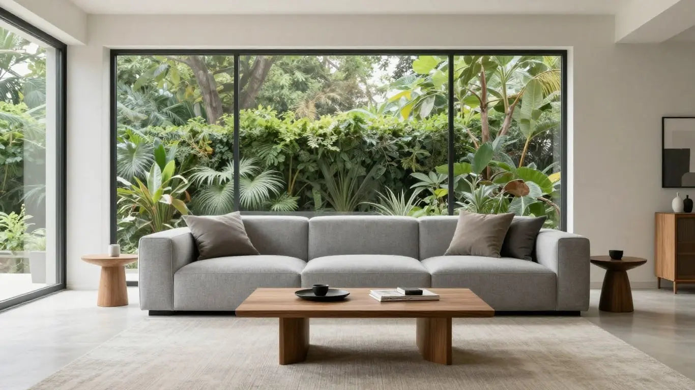 Modern living room with minimalist interior design and natural light.