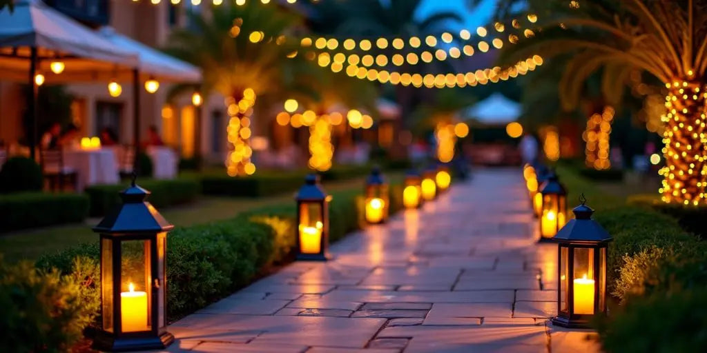 Stylish outdoor lighting illuminating a cozy garden space.